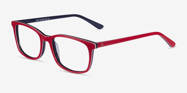 July Red & Navy AcetateEyeglass Frames from EyeBuyDirect, Angle View