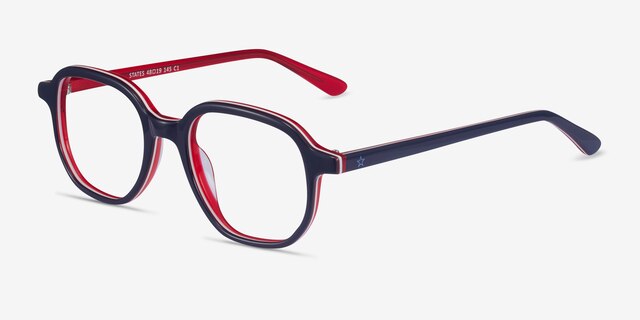 States Navy & Red AcetateEyeglass Frames from EyeBuyDirect, Angle View