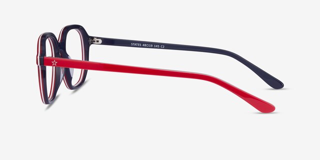 States Red & Navy AcetateEyeglass Frames from EyeBuyDirect, Side View