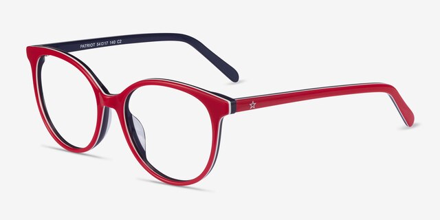 Patriot Red & Navy AcetateEyeglass Frames from EyeBuyDirect, Angle View