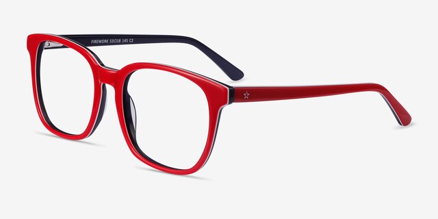 Firework Red & Navy AcetateEyeglass Frames from EyeBuyDirect, Angle View