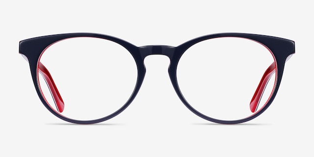 Tradition Navy & Red AcetateEyeglass Frames from EyeBuyDirect, Front View