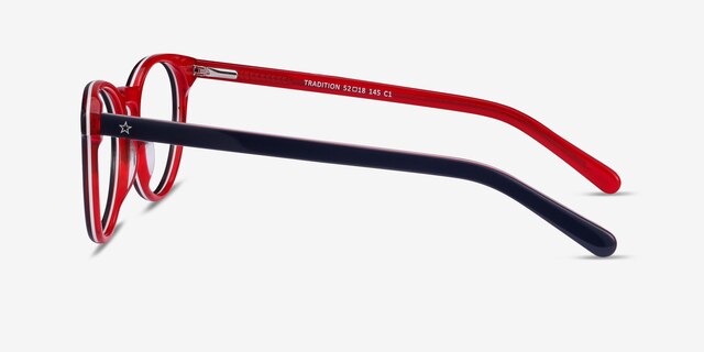 Tradition Navy & Red AcetateEyeglass Frames from EyeBuyDirect, Side View