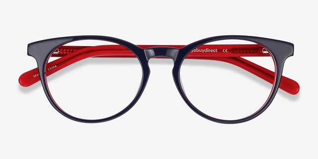 Tradition Navy & Red AcetateEyeglass Frames from EyeBuyDirect, Closed View