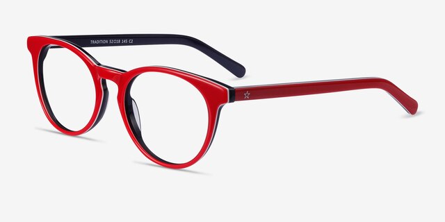 Tradition Red & Navy AcetateEyeglass Frames from EyeBuyDirect, Angle View