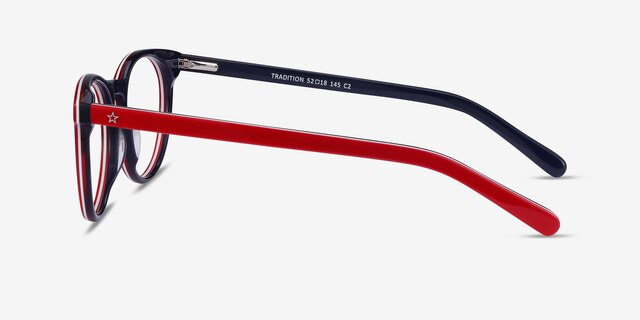Tradition Red & Navy AcetateEyeglass Frames from EyeBuyDirect, Side View