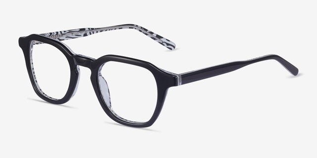 Victor Black & Zebra AcétateMontures de lunettes de vue d'EyeBuyDirect, Vue d'Angle