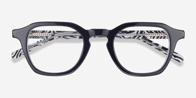 Victor Black & Zebra AcétateMontures de lunettes de vue d'EyeBuyDirect, Vue Rapprochée