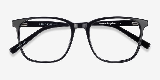 Finn Noir AcétateMontures de lunettes de vue d'EyeBuyDirect, Vue Rapprochée