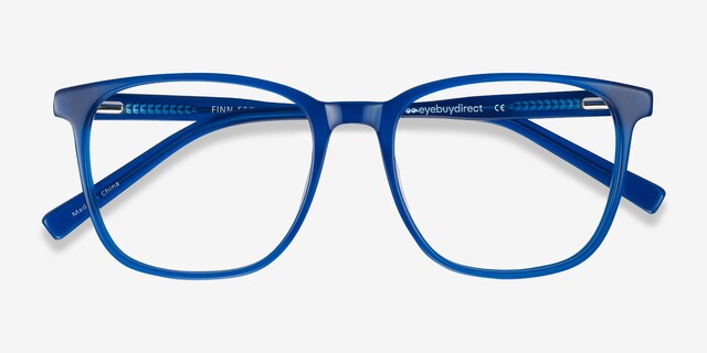 Finn Bleu AcétateMontures de lunettes de vue d'EyeBuyDirect, Vue Rapprochée