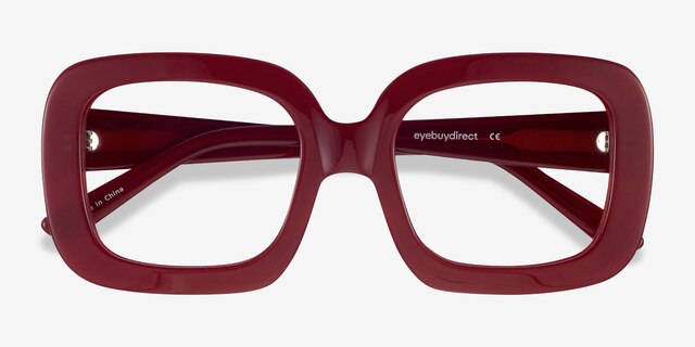 Gloria Burgundy AcétateMontures de lunettes de vue d'EyeBuyDirect, Vue Rapprochée