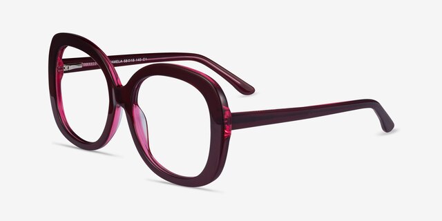 Pamela Burgundy AcetateEyeglass Frames from EyeBuyDirect, Angle View