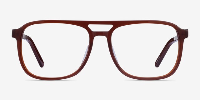 Russell Brun AcétateMontures de lunettes de vue d'EyeBuyDirect, Vue de Face