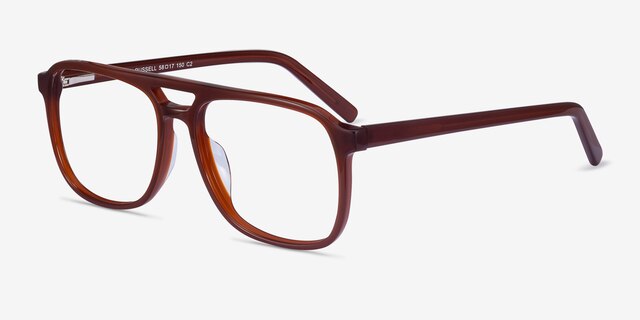 Russell Brun AcétateMontures de lunettes de vue d'EyeBuyDirect, Vue d'Angle