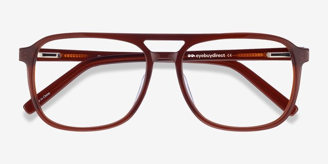 Russell Brun AcétateMontures de lunettes de vue d'EyeBuyDirect, Vue Rapprochée