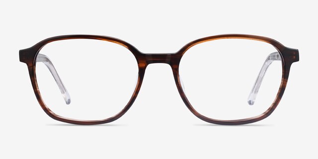 Efficient Brown Striped AcetateEyeglass Frames from EyeBuyDirect, Front View