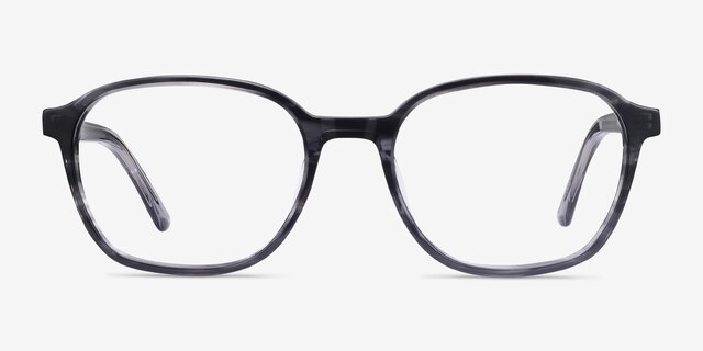 Efficient Black Striped AcetateEyeglass Frames from EyeBuyDirect, Front View