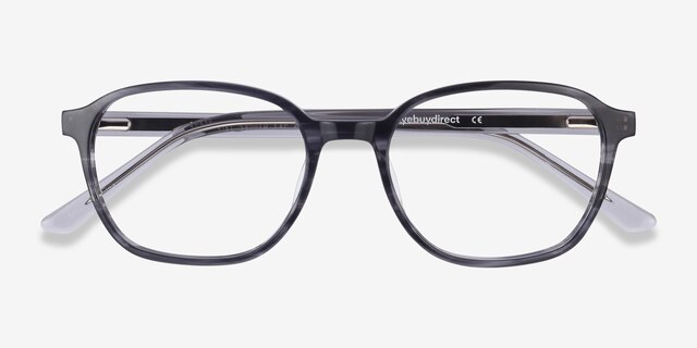 Efficient Black Striped AcetateEyeglass Frames from EyeBuyDirect, Closed View
