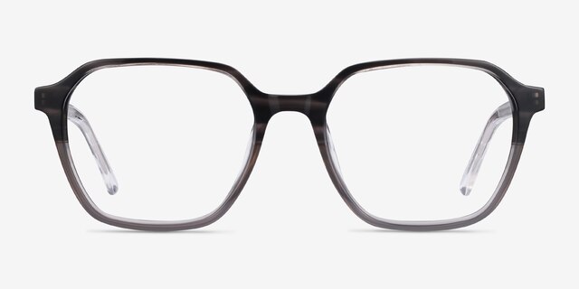 Glib Black Striped AcétateMontures de lunettes de vue d'EyeBuyDirect, Vue de Face