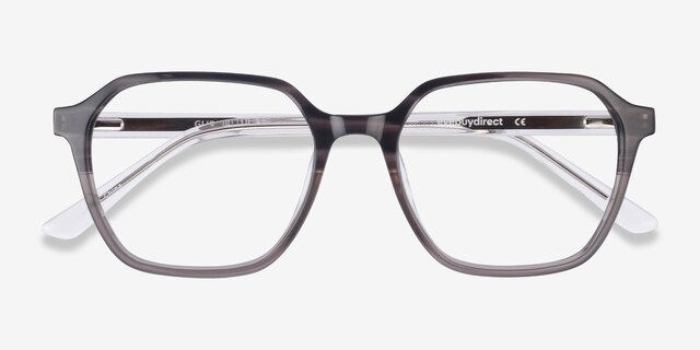 Glib Black Striped AcétateMontures de lunettes de vue d'EyeBuyDirect, Vue Rapprochée