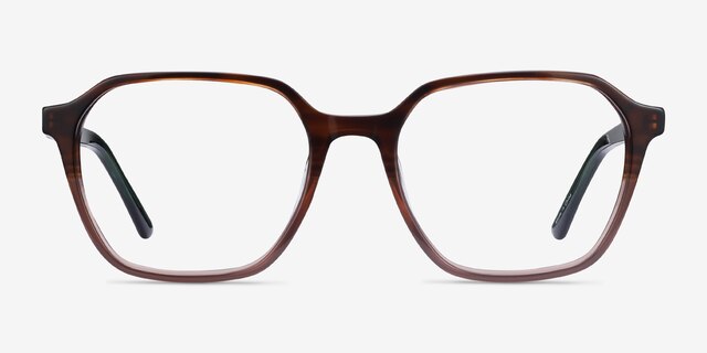 Glib Brown Striped AcétateMontures de lunettes de vue d'EyeBuyDirect, Vue de Face