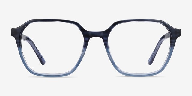 Glib Blue Striped AcetateEyeglass Frames from EyeBuyDirect, Front View