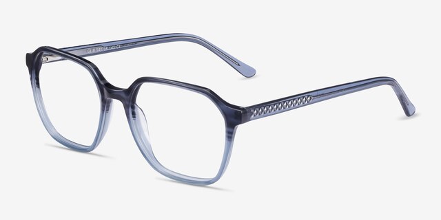 Glib Blue Striped AcetateEyeglass Frames from EyeBuyDirect, Angle View