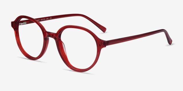 Satisfy Clear Red AcetateEyeglass Frames from EyeBuyDirect, Angle View