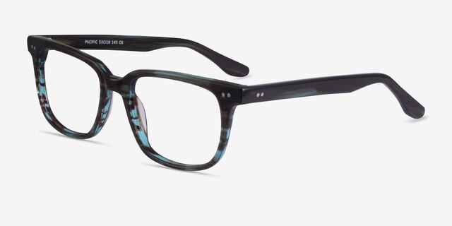 Pacific Striped Blue AcetateEyeglass Frames from EyeBuyDirect, Angle View