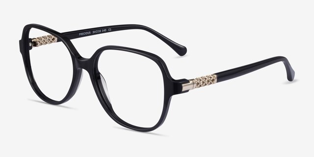 Precious Noir AcétateMontures de lunettes de vue d'EyeBuyDirect, Vue d'Angle