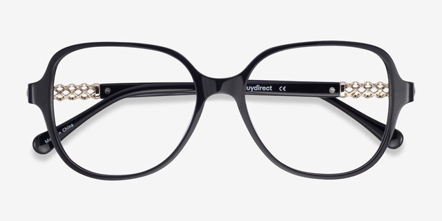 Precious Noir AcétateMontures de lunettes de vue d'EyeBuyDirect, Vue Rapprochée