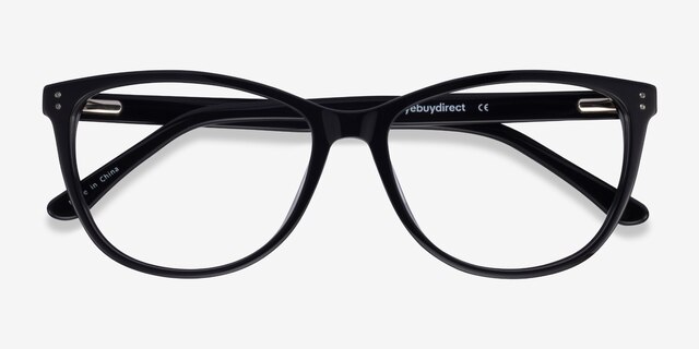 Solitaire Black AcetateEyeglass Frames from EyeBuyDirect, Closed View