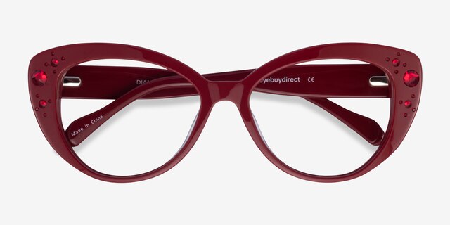 Diamond Burgundy AcétateMontures de lunettes de vue d'EyeBuyDirect, Vue Rapprochée