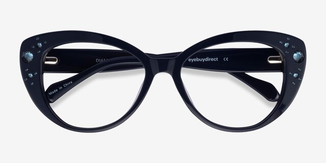 Diamond Bleu marine AcétateMontures de lunettes de vue d'EyeBuyDirect, Vue Rapprochée