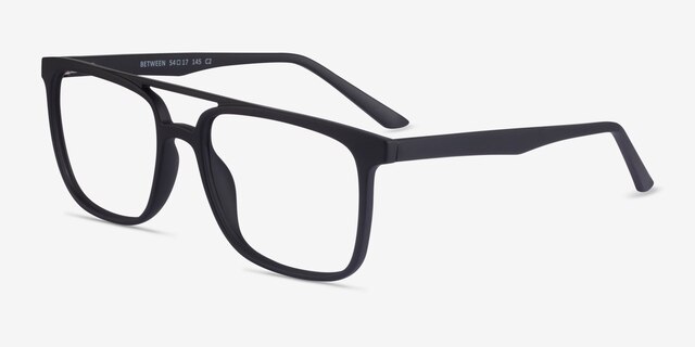 Between Matte Black PlasticEyeglass Frames from EyeBuyDirect, Angle View