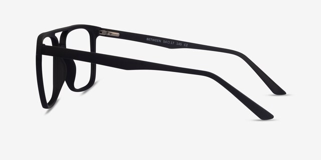 Between Matte Black PlasticEyeglass Frames from EyeBuyDirect, Side View