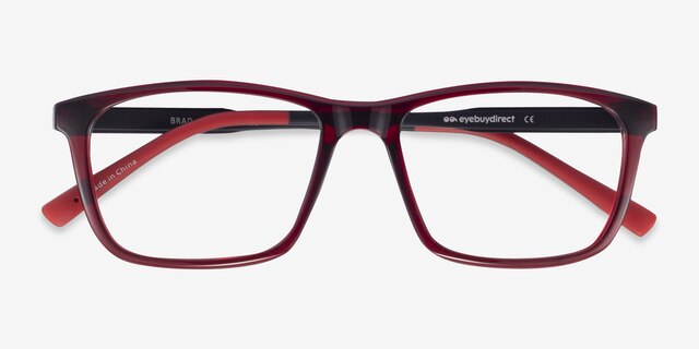 Brad Clear Red Black PlasticEyeglass Frames from EyeBuyDirect, Closed View