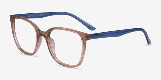 Identical Clear Brown & Blue PlasticEyeglass Frames from EyeBuyDirect, Angle View