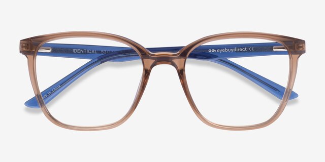 Identical Clear Brown & Blue PlasticEyeglass Frames from EyeBuyDirect, Closed View