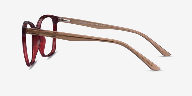 Identical Clear Red & Clear Brown PlasticEyeglass Frames from EyeBuyDirect, Side View