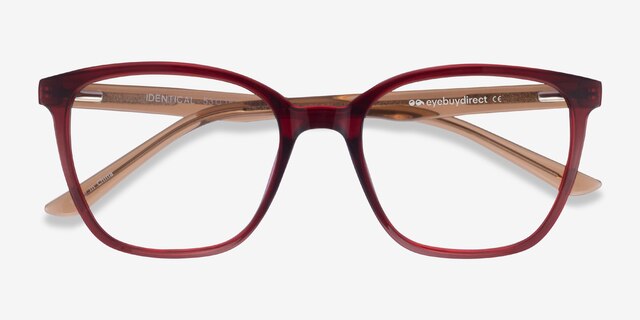 Identical Clear Red & Clear Brown PlasticEyeglass Frames from EyeBuyDirect, Closed View