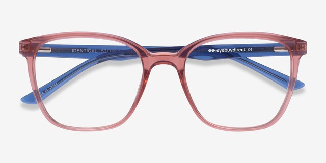 Identical Clear Pink & Clear Blue PlasticEyeglass Frames from EyeBuyDirect, Closed View