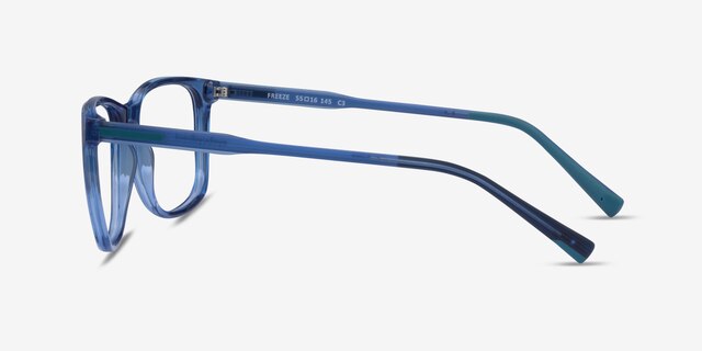 Freeze Clear Blue PlasticEyeglass Frames from EyeBuyDirect, Side View