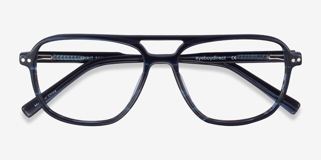 Spirit Blue Striped AcetateEyeglass Frames from EyeBuyDirect, Closed View