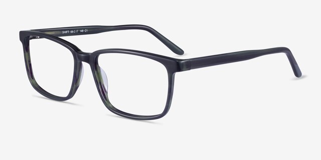 Shift Green Black Striped AcetateEyeglass Frames from EyeBuyDirect, Angle View
