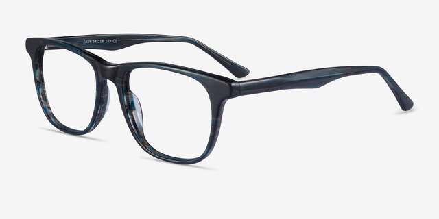 Easy Blue Striped AcetateEyeglass Frames from EyeBuyDirect, Angle View