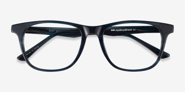 Easy Blue Striped AcetateEyeglass Frames from EyeBuyDirect, Closed View