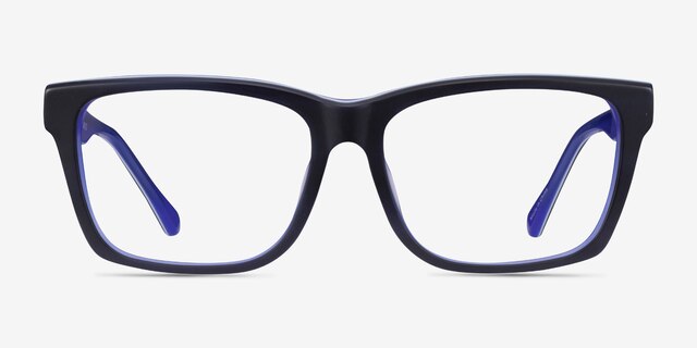Shuffle Matte Black Blue AcetateEyeglass Frames from EyeBuyDirect, Front View