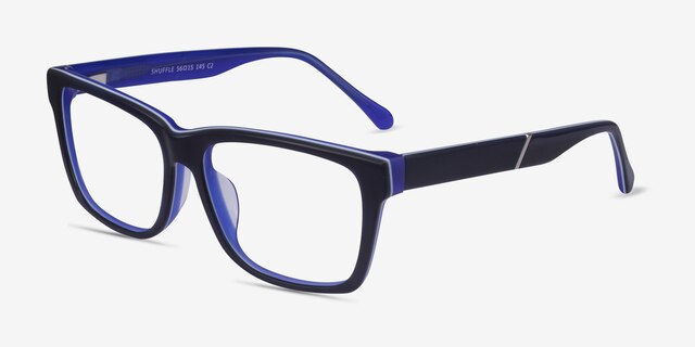 Shuffle Matte Black Blue AcetateEyeglass Frames from EyeBuyDirect, Angle View