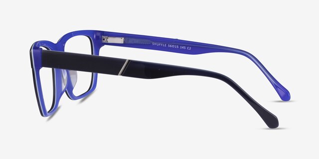Shuffle Matte Black Blue AcetateEyeglass Frames from EyeBuyDirect, Side View